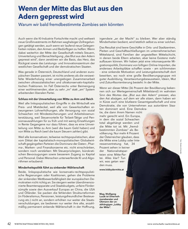 LobbyderMitte's tweet photo. Jetzt ist mein Artikel "Wenn der Mitte das Blut aus den Adern gepresst wird" auch in den  Wirtschaftsnachrichten Süd West Donauraum erschienen. Danke für die vielen Reaktionen! Hashtag#mittelstand Hashtag#wirtschaft Hashtag#umverteilung Hashtag#Demokratie 
https://t.co/QSsEsRoZpk https://t.co/shSTF0T4ZN