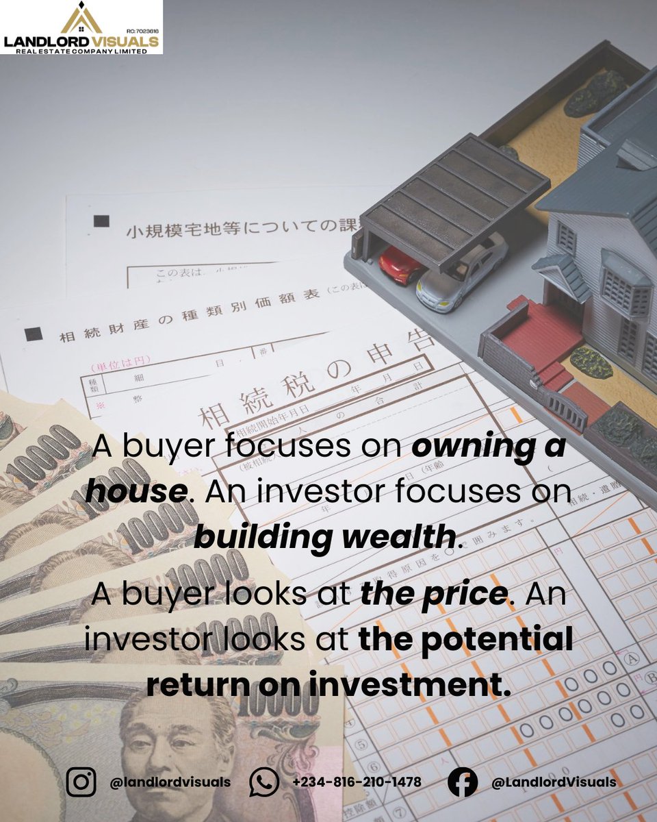 LandlordVisuals's tweet photo. What separates a property buyer from a property investor? 🏡

A buyer looks for ownership.
An investor looks for wealth. 💼

At Landlord Visuals, we help you make the right move for your future. ✨
#RealEstate #PropertyInvestment #WealthBuilding #NigeriaProperty https://t.co/zSty548rsP