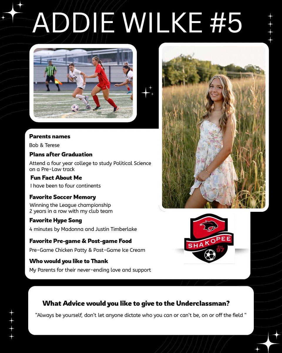 ✨Class of 2026 Senior Spotlight✨

•Addie Wilke• Varsity Forward #5