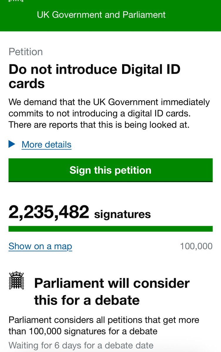 Pirat_Nation's tweet image. The UK petition to not introduce digital ID cards has reached over 2.2 million signatures and could be one of the fastest-signed petitions ever.

The UK has had enough censorship and control.