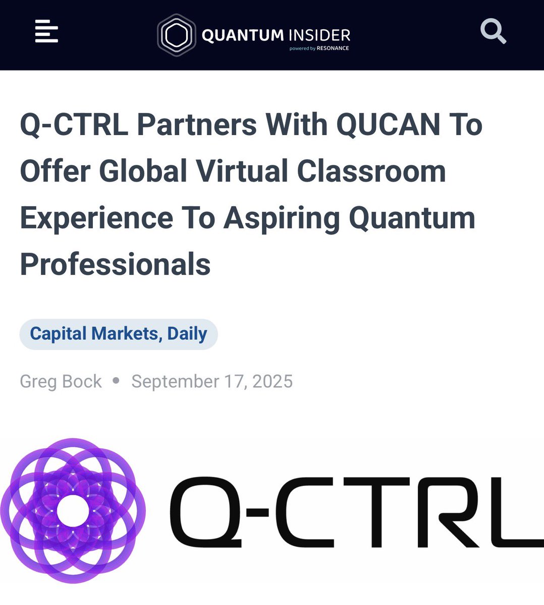 The Quantum Insider’s (<a href="/QuantumDaily/">The Quantum Insider</a>) recent article focuses on our partnership with Q-CTRL (<a href="/qctrlHQ/">Q-CTRL</a>).

“ With this partnership, Black Opal, Q-CTRL’s award-winning interactive quantum learning platform, will be offered alongside QC101’s live lectures, expert talks, and industry