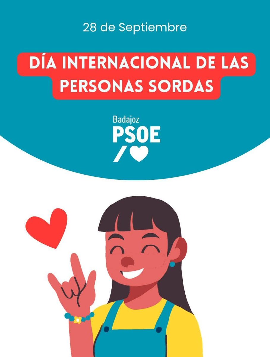 En el Día Internacional de las Personas Sordas, reafirmamos nuestro compromiso:
🫶 Igualdad.
👐 Accesibilidad.
🤟 Respeto a la lengua de signos.

#VamosConBadajoz
