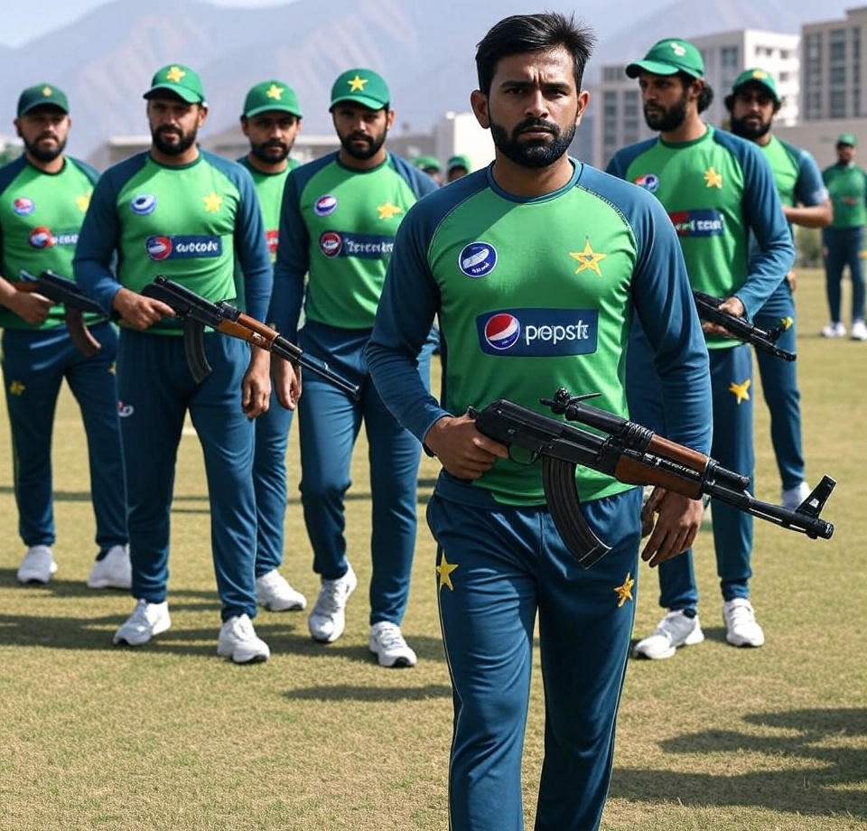 TheDindu's tweet photo. #NewsFlash
PCB Cricket Team Shows Solidarity to Pakistan Armed Forces, Takes Orders &amp; Training From Terrorists https://t.co/eKErbOtKuB