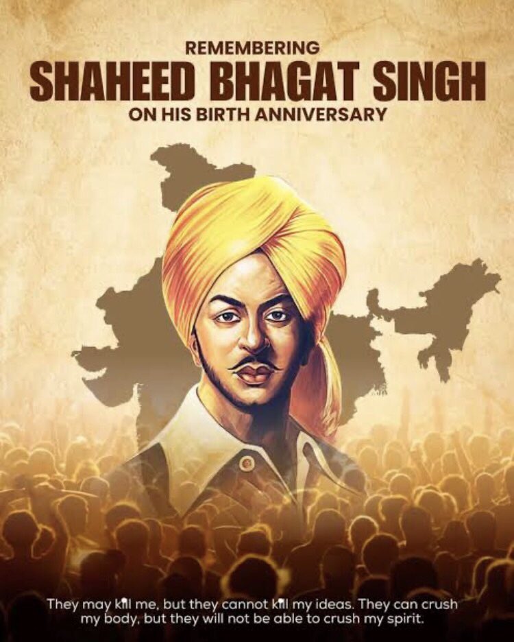 Happy birthday Dear legend 
They killed you but your ideology and thoughts are still alive, nobody is more remembered than you Bhagat 🙏🙏🙏