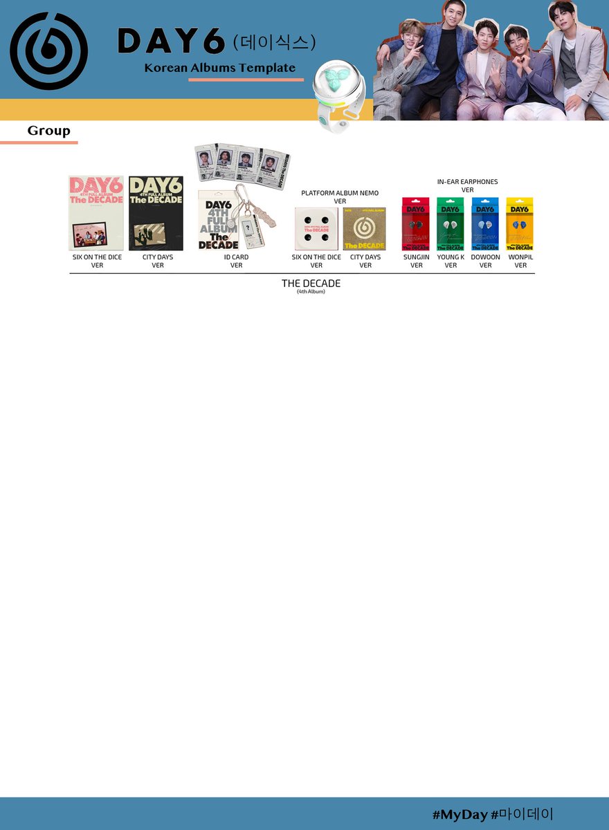 Taeseungin's tweet photo. DAY6 (데이식스) Albums Template
Korean + Solo + Japanese
@day6official 🌞
#DAY6 #데이식스 #Sungjin #성진 #YoungK #영케이 #Wonpil #원필 #Dowoon #도운 #My_Day
#WelcomeBackYoungK https://t.co/6OfGWEKSJN