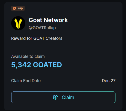 Crypto1Marine's tweet photo. [Goat Network TGE 및 에어드랍 완료]
@goatnetwork 

지나고보니 또 승리한 야핑, 자체 야핑을 진행했던 Goat Network도 에어드랍 및 TGE를 완료하였습니다.

우선은 바이낸스 알파에 상장, 현재 $0.1 정도 가격을 보여주는 중이네요.

Goat의 에어드랍 체커는 OKX 월렛 체커에서 확인 가능합니다.
https://t.co/i7nPyxRlJY

그리고 현재 에어드랍 클레임은 공식 홈페이지에서 진행중!
https://t.co/EianZWkCeu

야퍼 클레임도 저기가면 있으니 다들 참고하십셔! 참고로 클레임하고 바낸알파 보내서 팔려면 Goat 네트워크 BTC 가스비 필요함

그리고 Goat에서 BSC로 넘기는 브릿지는 여기!
https://t.co/ceh7MYVMVX

Goat도 단기로 야핑해서 많게는 1만개 이상도 다들 받아가신듯? 이렇게 비주류 야핑 종목이지만 정말 쏠쏠하게 용돈 챙겨주는 프로젝트들도 많으니 다들 찾아다녀 봅시다~