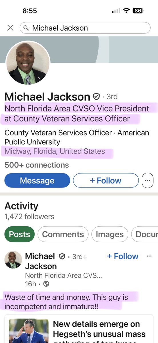 Carol17171717's tweet photo. @SecVetAffairs @GogginWalters @DeptVetAffairs Make sure they are properly vetted. From a LinkedIn post this week. #Florida #CVSO #Veteran https://t.co/fuwKqNQxJP