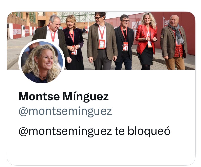 Esta SANCHISTA me acaba de bloquear después de pedirle unas veinte veces que me dé explicaciones de los 300.000€ PÚBLICOS, que leo en prensa, le dio a su pareja cuando era Concejala en Lérida. Ese dinero es nuestro y tiene obligación de explicarse. Los reyes de la transparencia.