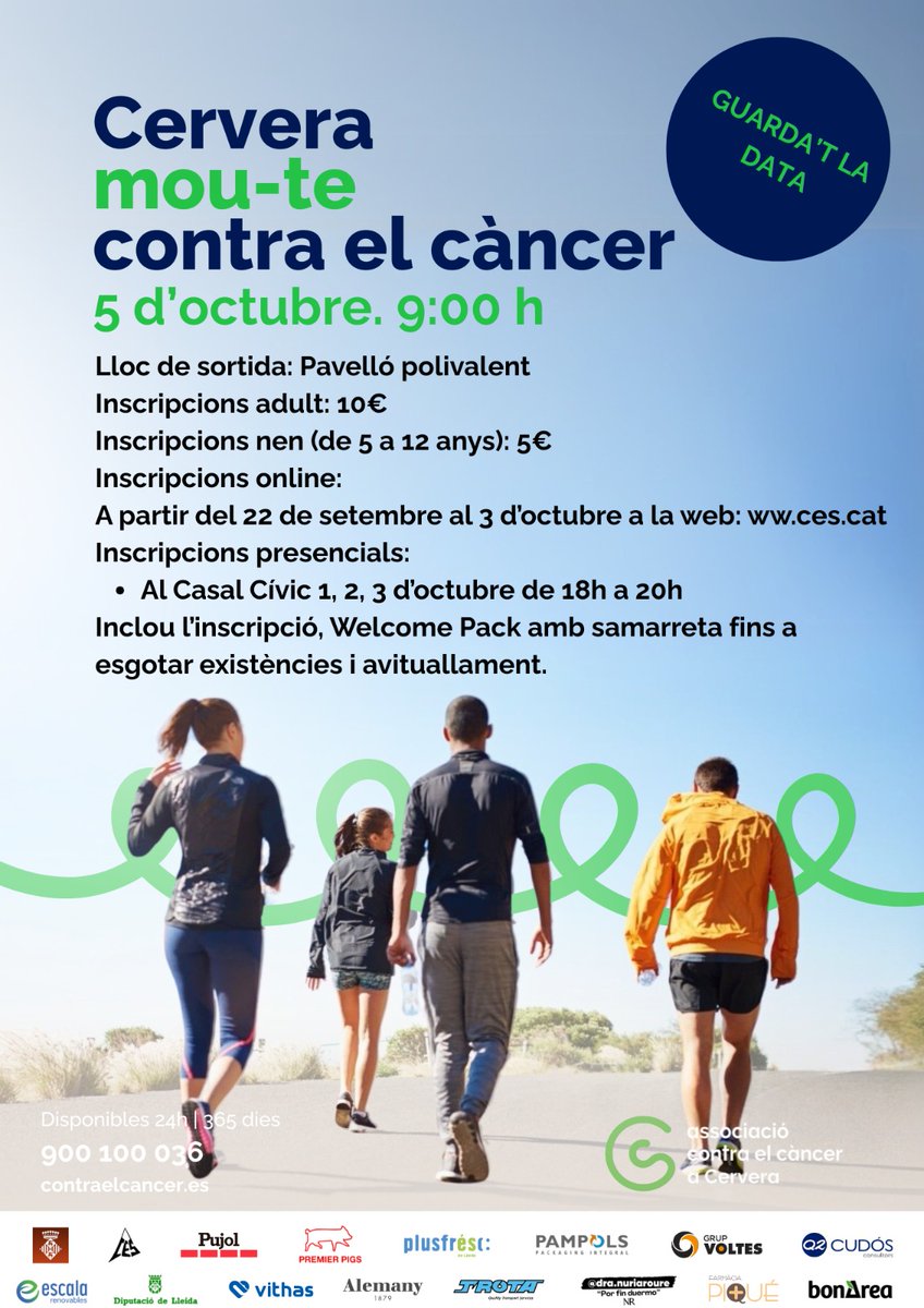 Diumenge 5/Octubre: Caminada Contra el Càncer.
#Cervera mou-te contra el càncer.
instagram.com/p/DPI-HQBiG_k/…