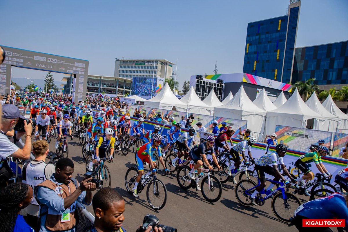 CityofKigali's tweet photo. The buzz at KCC right now is electric! ⚡
Crowds are gathering, flags are waving, and excitement is peaking as we step into the final day of the UCI Road World Championships in #KigaliYacu.

World champions are already on the roads, battling for the gold medal 🥇
Who will rise above the rest?

Once again, let’s cheer loudly, wave our flags, and fill the streets with joy, one final, unforgettable time. Together, let’s close this historic week in style! 🎉

#Kigali2025 
#RidingNewHeights