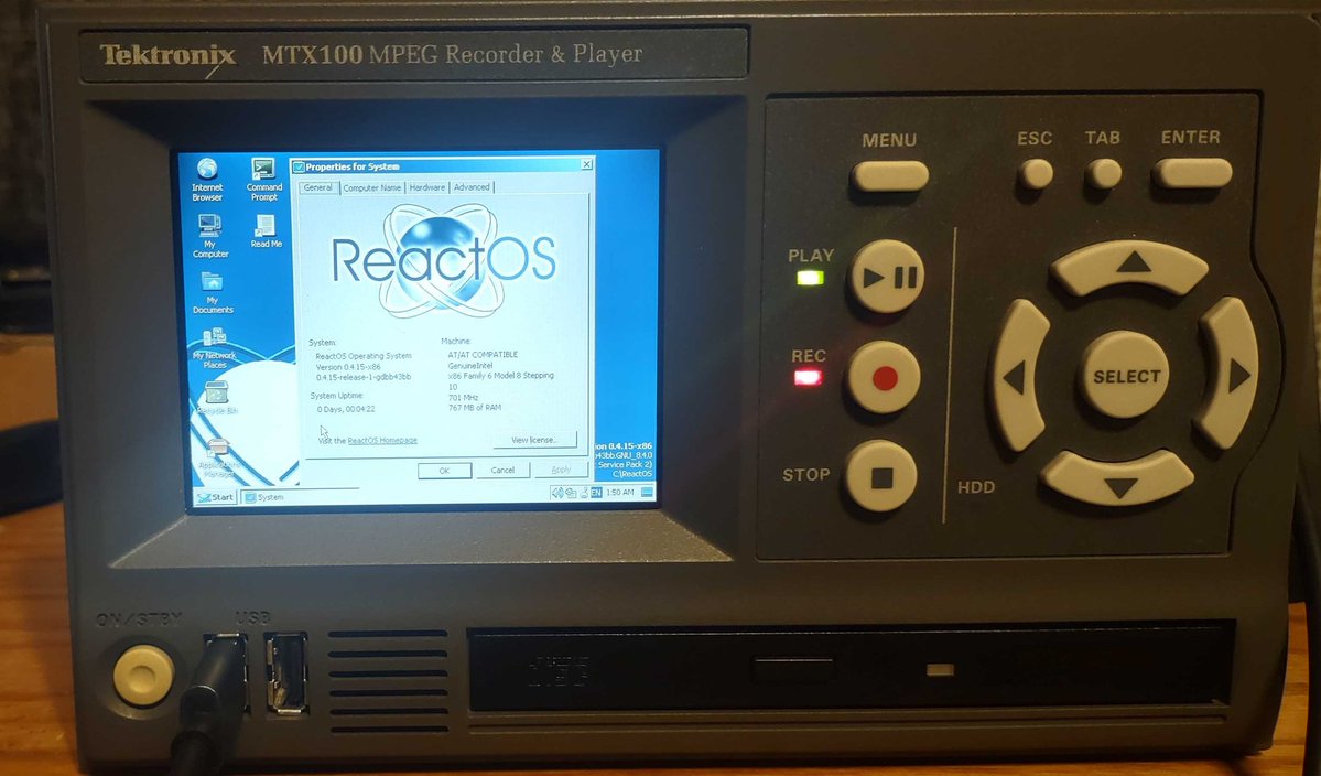 reactos's tweet image. You know @Sp1Winxp from his tests on YouTube, but this time he got #ReactOS working on this machine!
He used DD method.
BSoD occurs when USB hub is disconnected. Mouse flickers black when moved or slided around. The screen is the size of a pointer finger.
