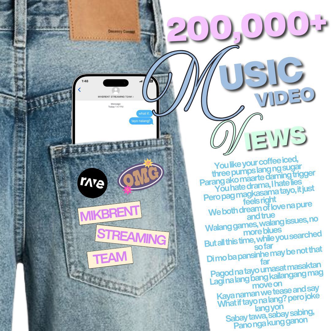 200,000 strong! 💜

Cheers to MikBrent and the ever-dedicated menties for reaching 200K views on the “What If Tayo” music video! 

This milestone proves what we can achieve together—but we’re only getting started. Let’s continue to stream, spread the word, and push even further.