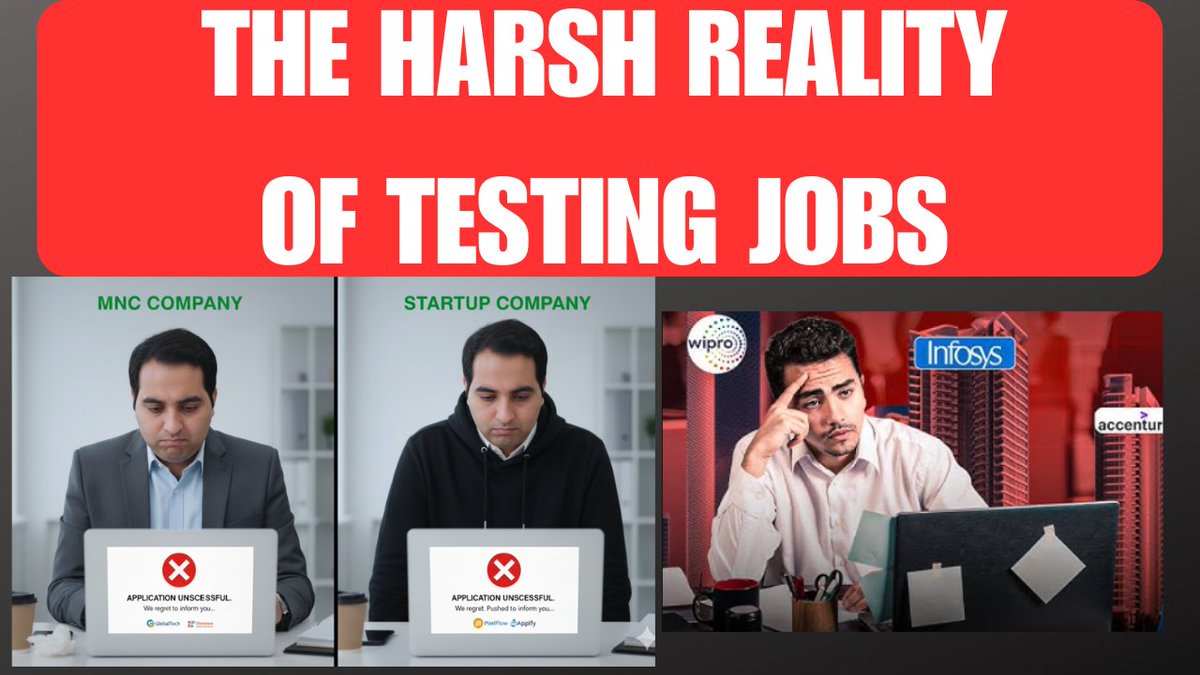 rdautomation's tweet image. youtu.be/VJhnqAHK6Hc

New video on Harsh Reality of Testing Jobs is out.

Like, Share &amp;amp; Subscribe our channel.

#testingjobs #qajobs #rdautomationlearning #rdtechnicallearning