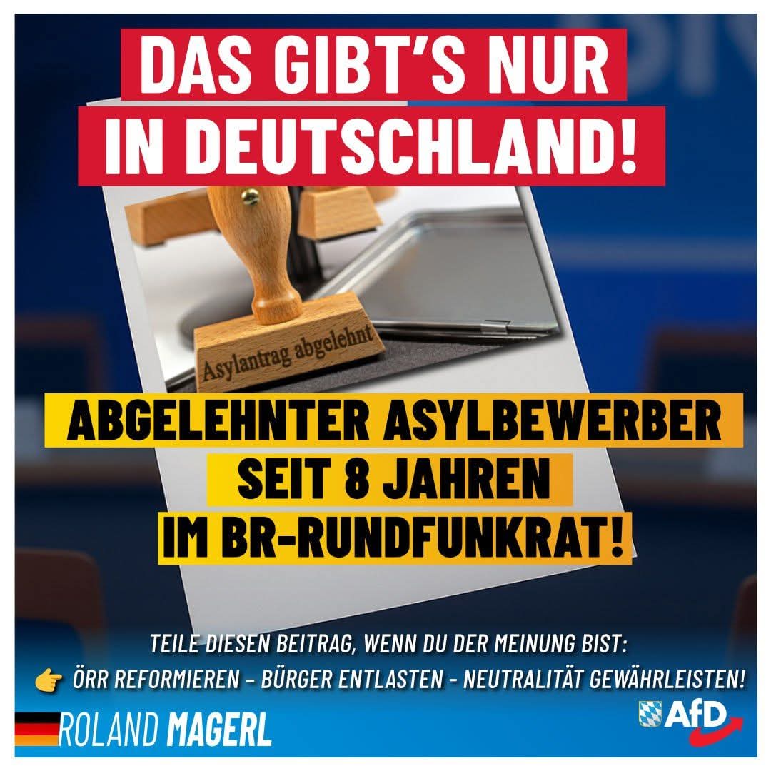 Es ist unvorstellbar, dass ein abgelehnter Asylbewerber seit 8 Jahren im Rundfunkrat sitzt. Wie kann es sein, dass jemand, dessen Antrag schon lange abgelehnt wurde, in einer so wichtigen Institution Einfluss hat? Das ist ein Skandal, den niemand mehr erklären kann!

Es ist