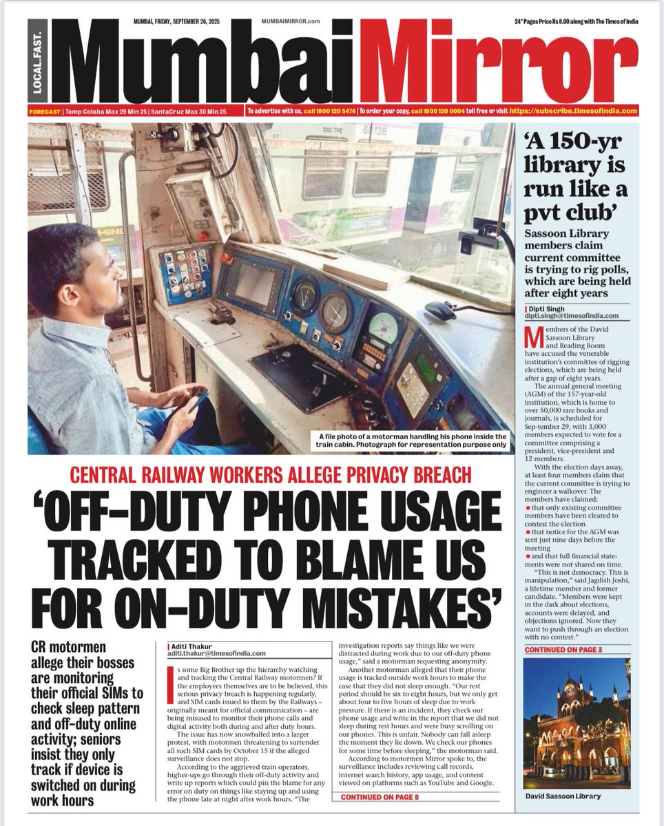 <a href="/TOIMumbai/">TOI Mumbai</a>  simply writing a small disclaimer "photograph for representation purpose only" and showing the image of any random person holding phone inside cab and showing it as moterman (who is working mumbai locals 24×7) in a poor light is not at all acceptable!