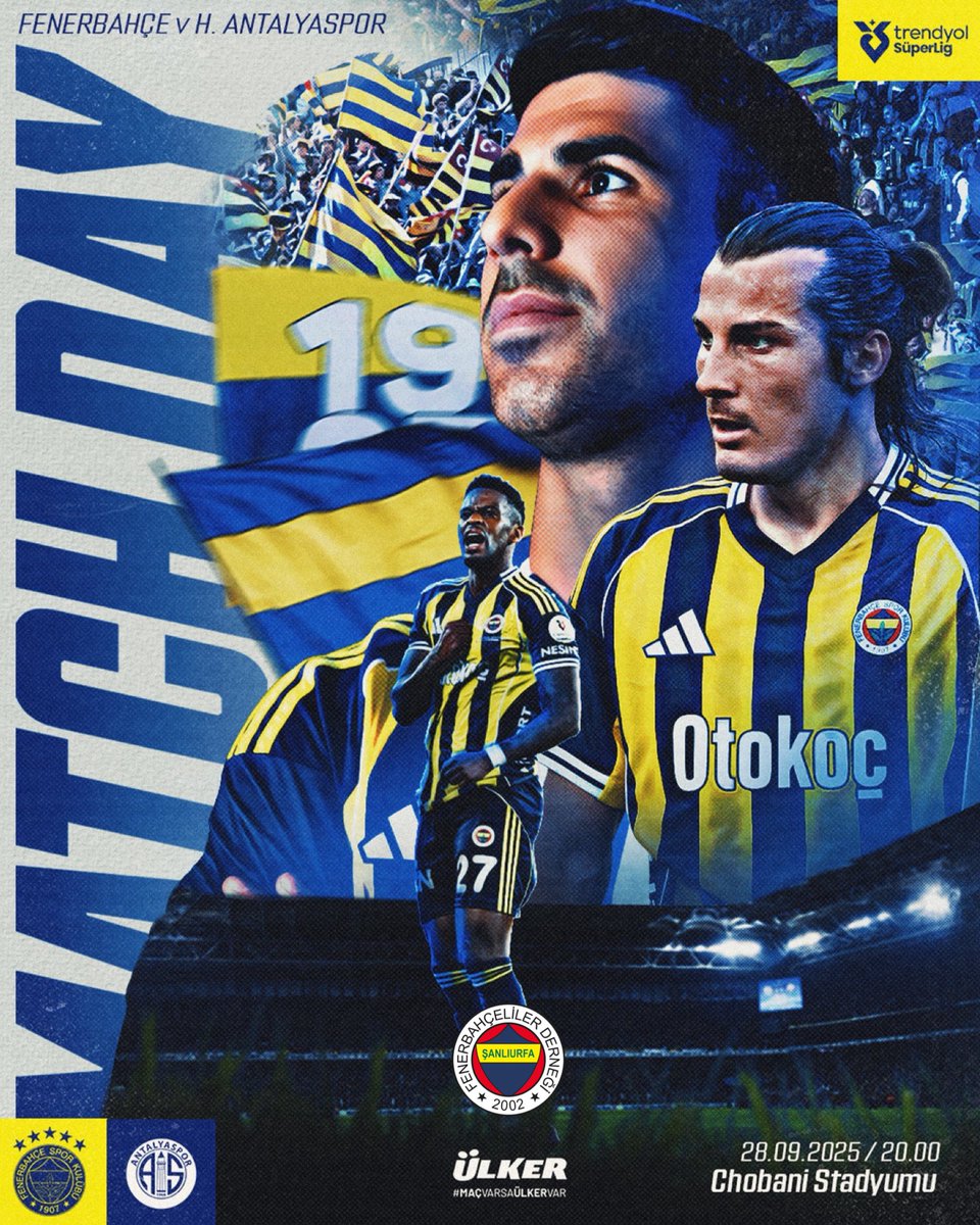 🏆 Trendyol Süper Lig | H. Antalyaspor karşısında Fenerbahçe’mize başarılılar diliyoruz. #FenerinMaçıVar 💛💙

🕗 20.00 
🏟️ Chobani Stadyumu 
📲 #FBvANT