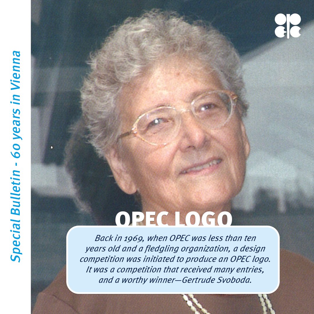 OPECSecretariat's tweet image. Gertrude Svoboda is not a name that rolls off the tongue when thinking of #OPEC. However, she is synonymous with something that the Organization is known for the world over: the OPEC logo.
The OPEC Bulletin looks back at an interview conducted with Gertrude in 2005 in which she…