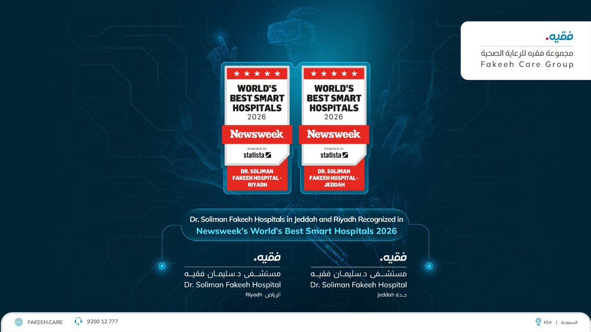 Dr. Soliman Fakeeh Hospitals Recognized in  Newsweek’s World’s Best Smart Hospitals 2026 aleqtsad.org/?p=277293