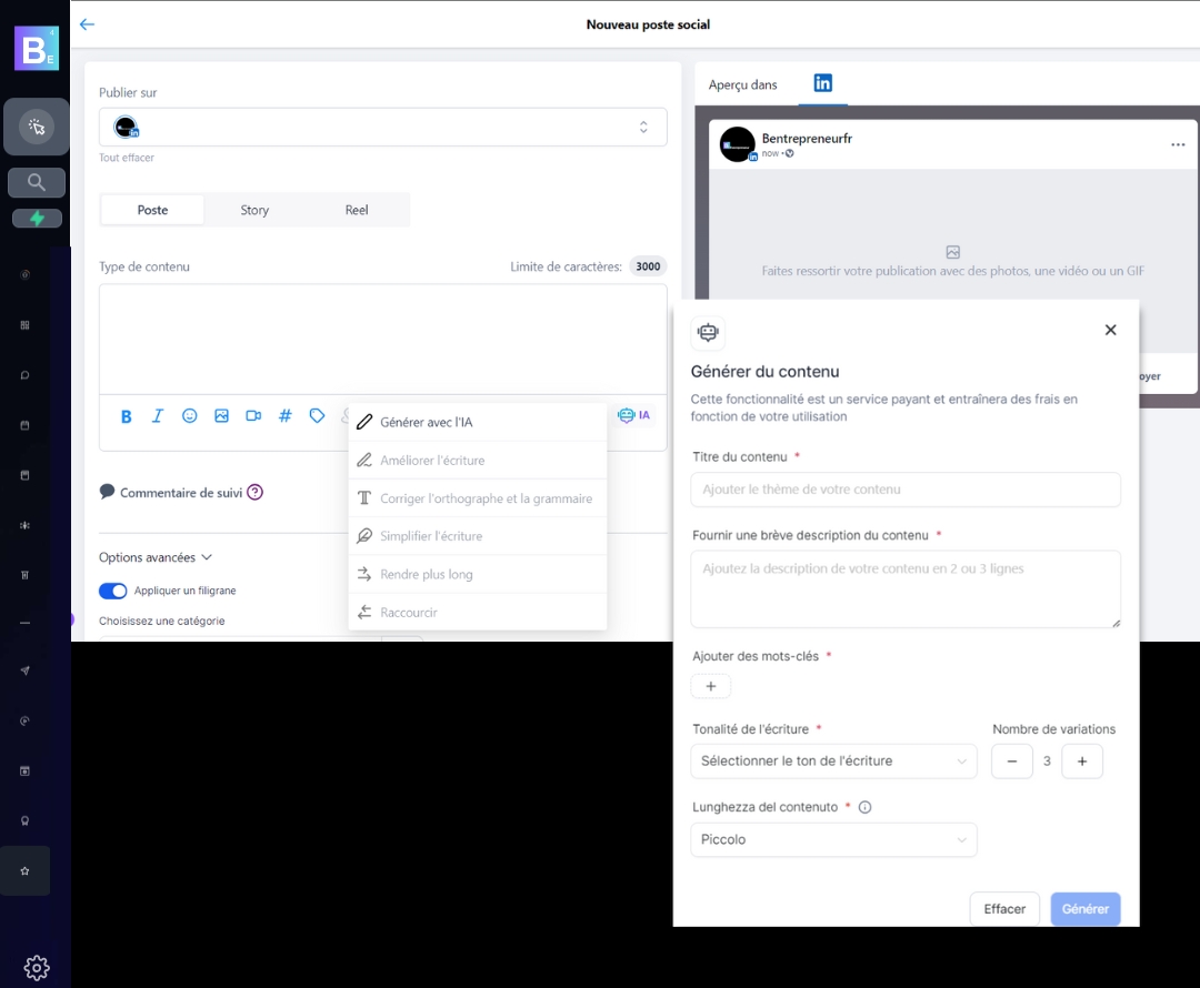 itement et atteignez plus de monde : https://bentrepreneu🔧 Votre assistant IA pour créer des posts engageants

Finis les moments de panne d’inspiration ! Grâce à notre IA, créez des posts captivants en un clin d'œil et boostez l’engagement de vos réseaux sociaux.

💥 Prê