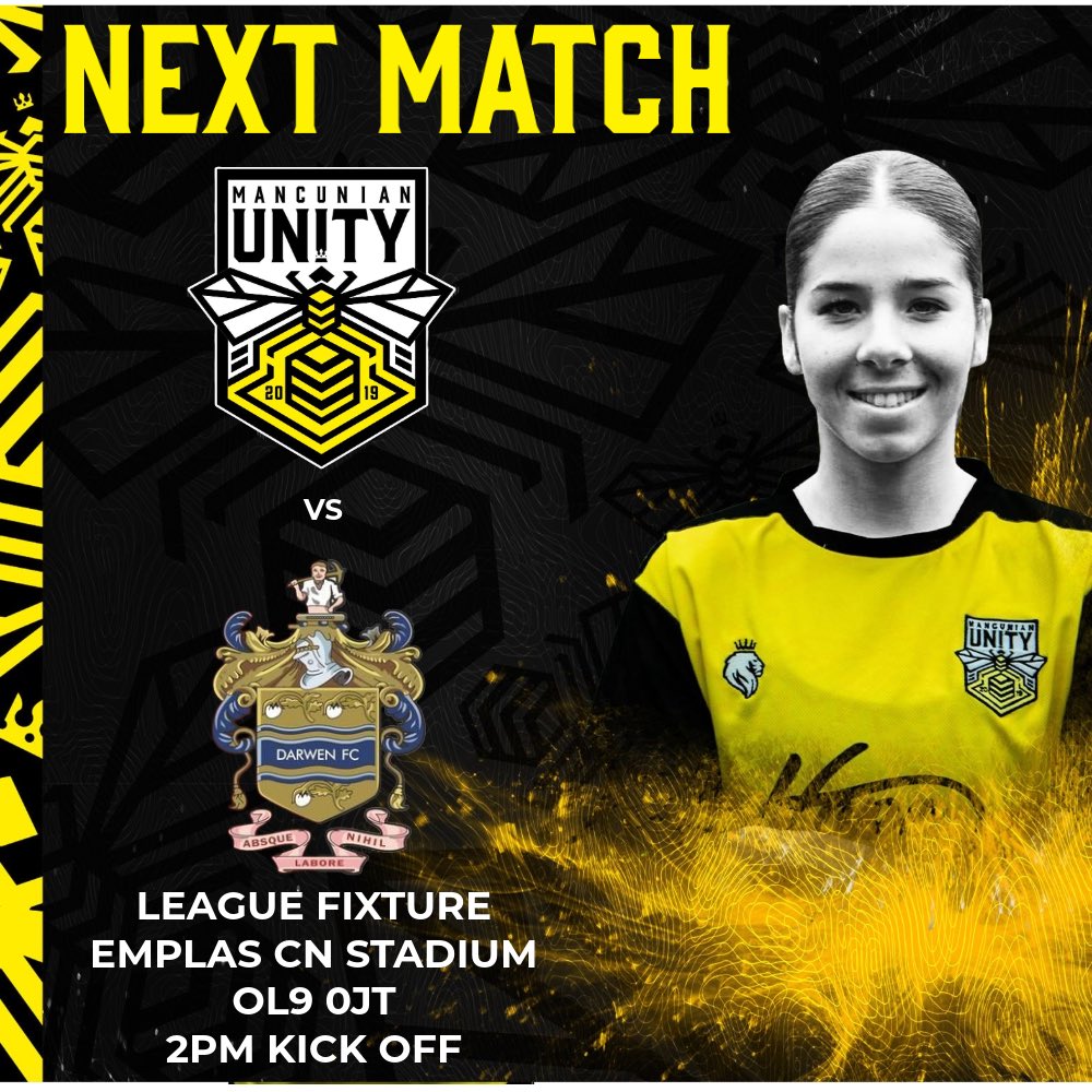 MancunianUnity's tweet image. ⚽️This afternoon we return to league action as we host Darwen.
📍Emplas Commercial North Stadium, OL9 0JT.
⏰2pm KO.
🎫Adults £5 - Concessions £2.
🐝This has always been an incredibly tough fixture, so your support would be greatly appreciated.