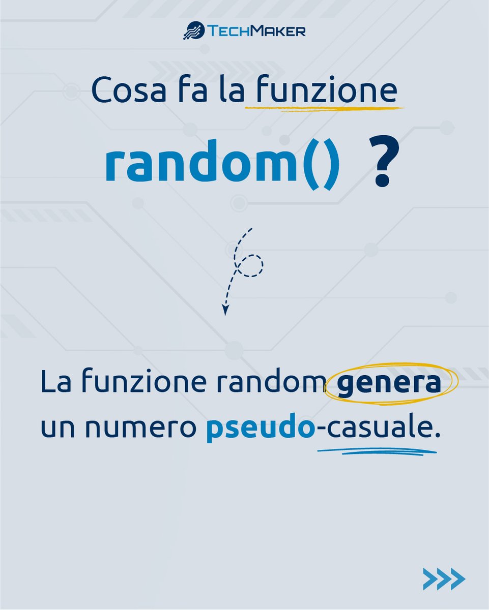 TechMakerIT's tweet image. A cosa serve la funzione random()?
🎯 La funzione random genera un numero pseudo casuale.
#TechMaker - Libera la tua #vogliaDiCostruire 
#arduino #elettronica #random #sketch #programmazione #codice