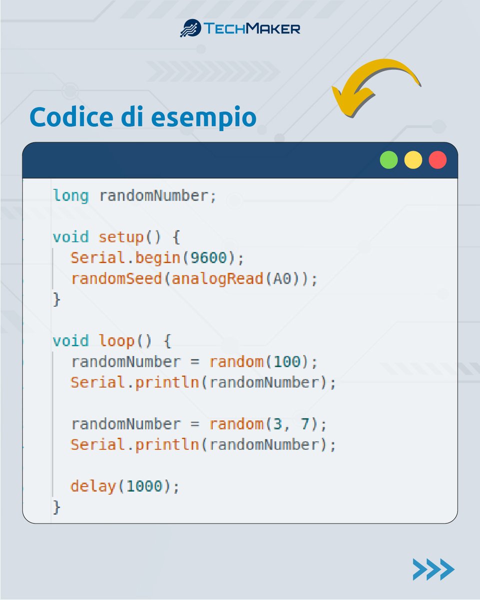 TechMakerIT's tweet image. A cosa serve la funzione random()?
🎯 La funzione random genera un numero pseudo casuale.
#TechMaker - Libera la tua #vogliaDiCostruire 
#arduino #elettronica #random #sketch #programmazione #codice