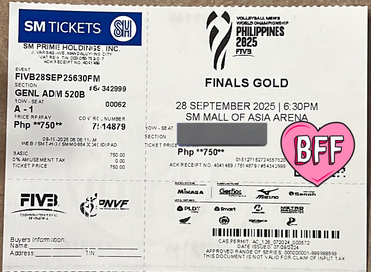 sangwonned's tweet photo. wts lfb fivb sept 28
Bronze Medal Match (Czechia vs Poland)

1 genad ticket
₱750 (bought it nung wala pang 50% disc 🥲)

#MWCH2025 https://t.co/Gs7ab448Mo