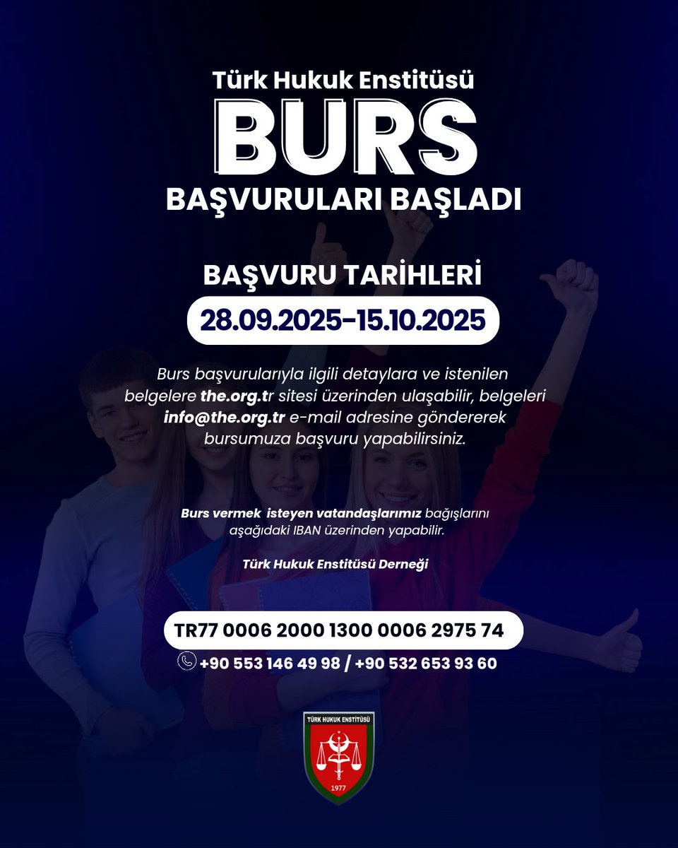 📢Türk Hukuk Enstitüsü Burs Başvuruları başladı. 

🗓️Başvuru Tarihleri: 28. 09.2025-15.10.2025