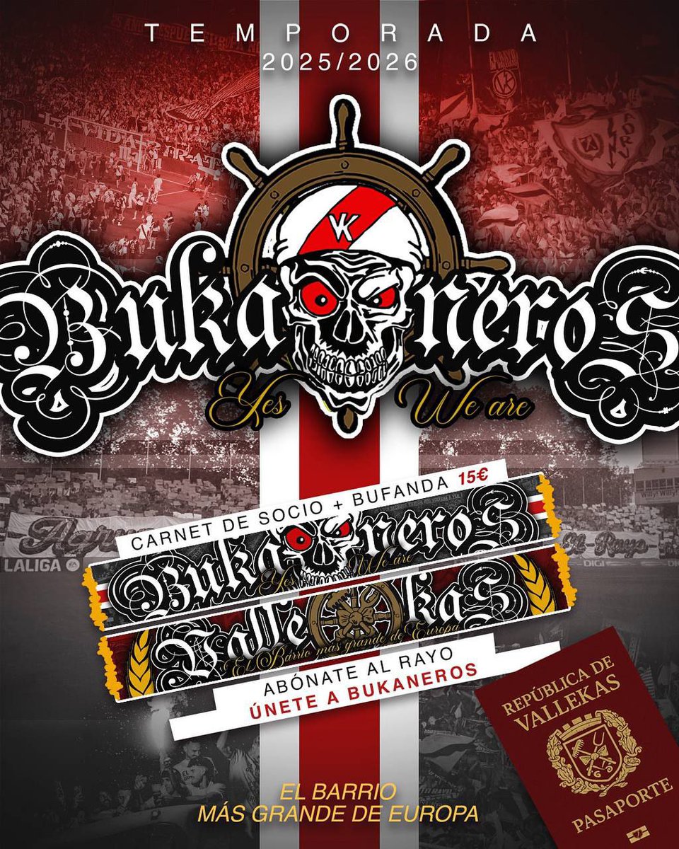 ¡Ya disponible en nuestro puesto de material, las míticas banderas, el pasaporte vallekano para hacerte socio y el nuevo Al Abordaje!