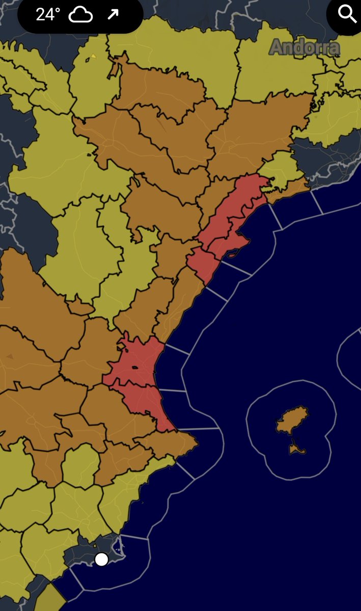 Se activan avisos rojos en el litoral de Valencia,  litoral norte de Castellón y litoral sur y prelitoral de Tarragona 🔴🌧⛈️ por lluvias que podrían superar los 180mm en 3-4 horas