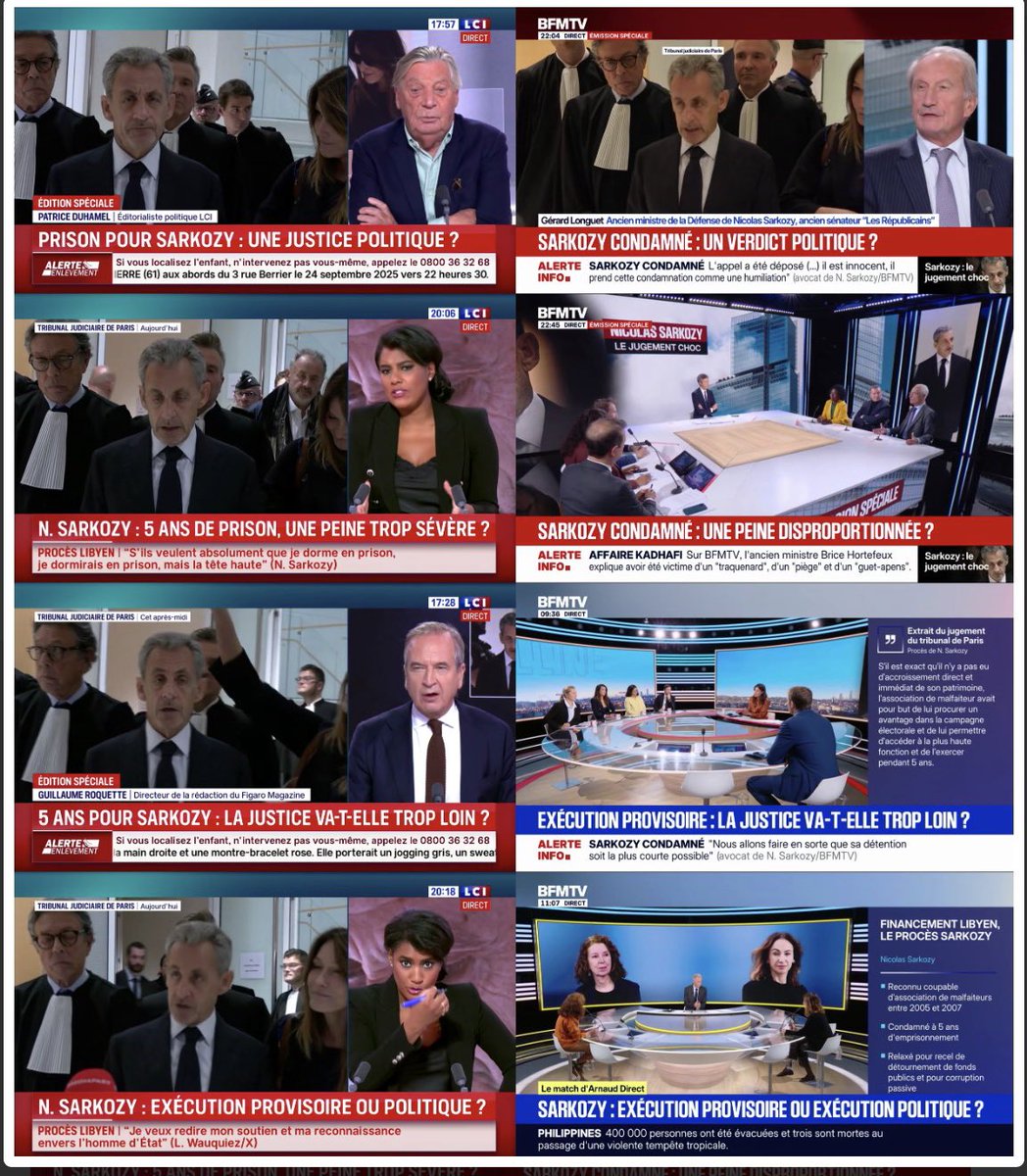 ⚡️SUIVI - Pas de pluralisme pour la délinquance des puissants : BFMTV &amp; LCI multiplient les débats sur le bien fondé de cette condamnation. Avec des bandeaux quasiment identiques selon les heures de la journée. Un naufrage médiatique où toute voix dissidente est marginalisée…