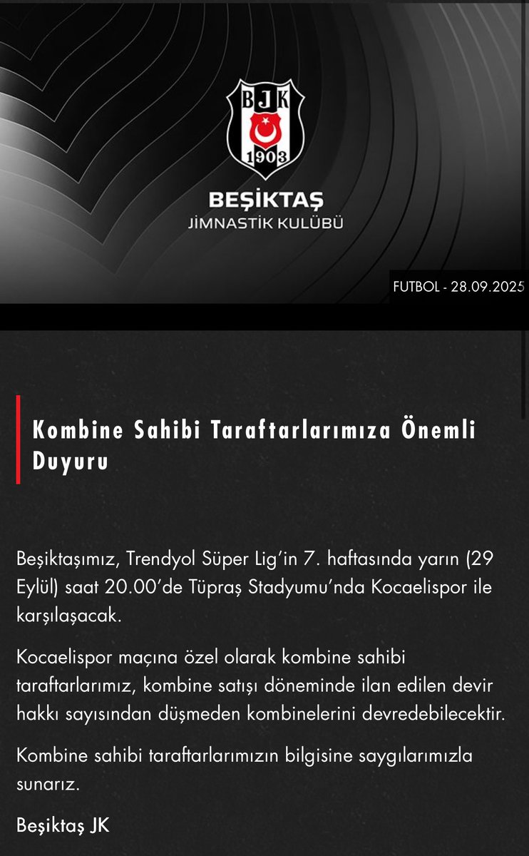 Taraftarın isteğine karşılık Kocaeli maçında cezalı olan ve gelemeyen tüm taraftarlar transfer haklarından düşülmeden biletlerini transfer edebilecek 👏🏻🦅  #BurasıBeşiktaş