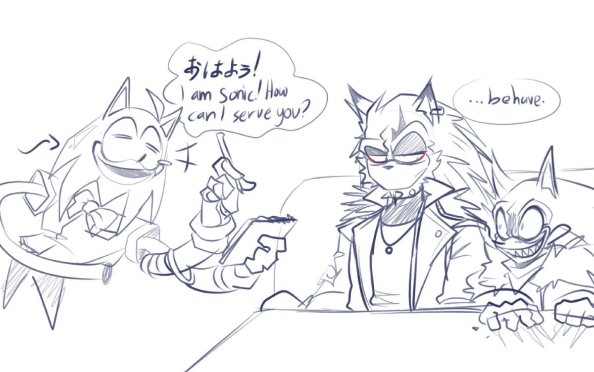 BSkelebunny01's tweet image. Was based on a vrchat rp continuation had with my friend lmao
Sonic seems to not like the new waiter :/
#SLEXEverse #theycalledmesonic #GreenPeppersOnPizza #rewritesonic #execommunity