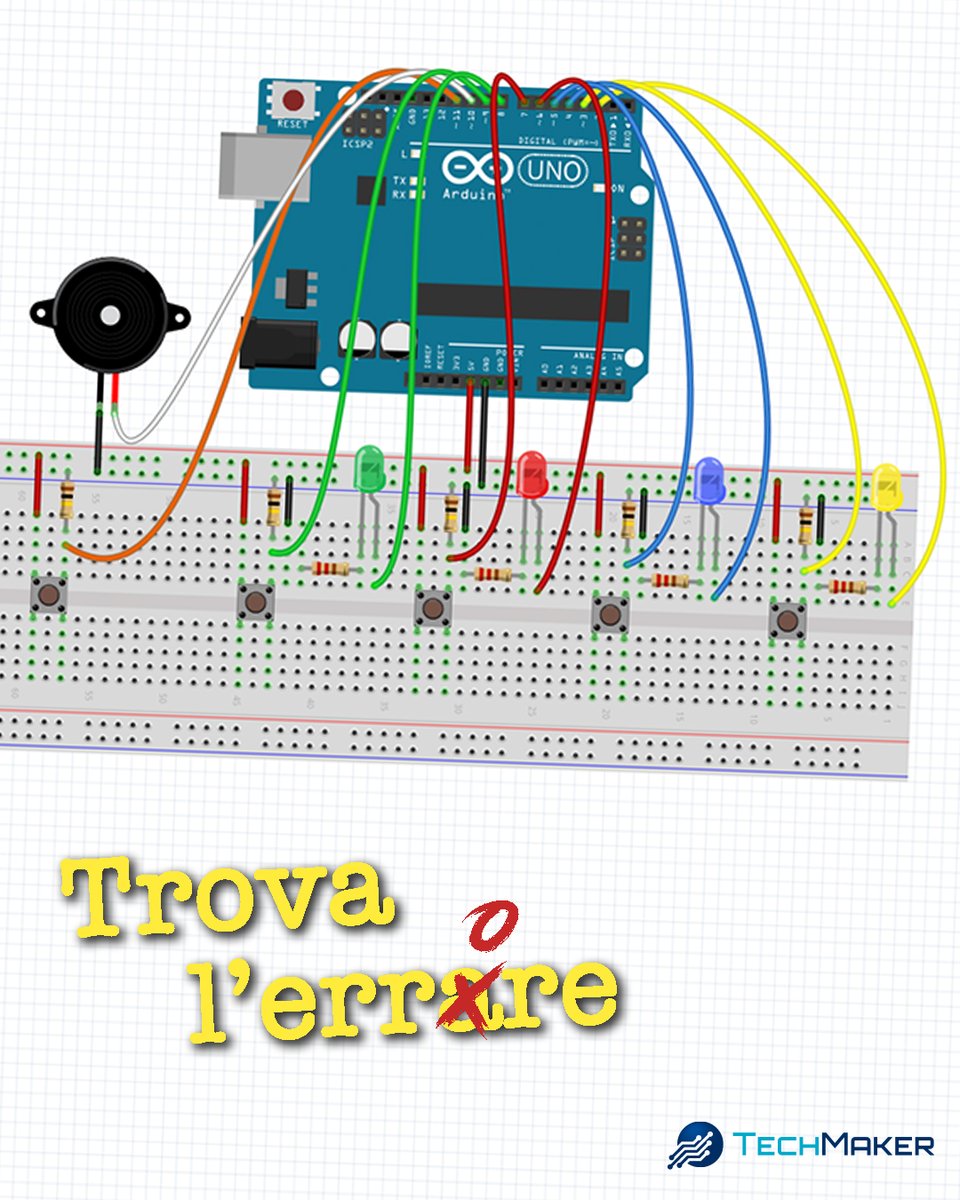 TechMakerIT's tweet image. C’è qualcosa di sbagliato nei collegamenti del circuito. 🧐
Sei in grado di identificarlo? 😃👍
#TechMaker - Libera la tua #VogliaDiCostruire
#arduino #elettronica #circuito #errore #collegamenti