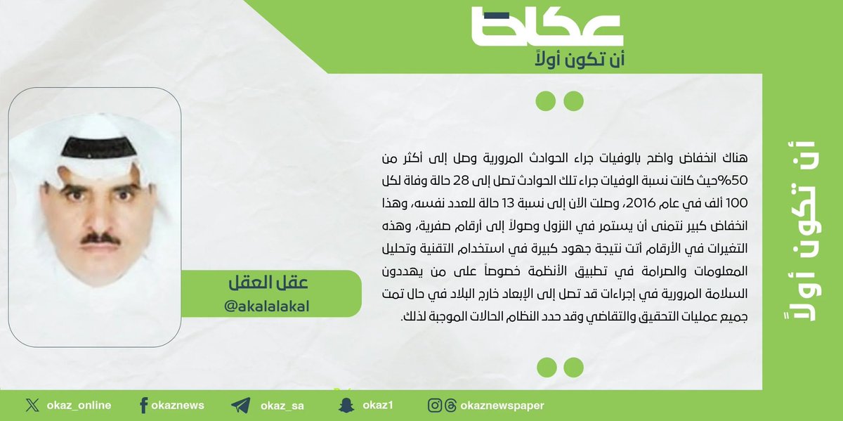 عقل العقل <a href="/akalalakal/">عقل العقل</a> : الجوال والحوادث المرورية !
#مقالات_عكاظ 
#عكاظ 
#أن_تكون_أولاً 
okaz.com.sa/articles/autho…