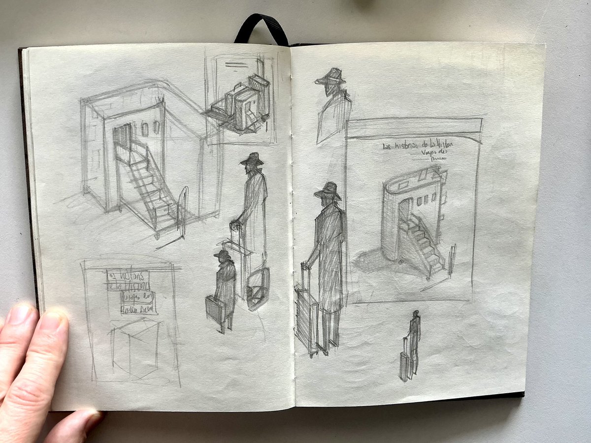 Cuaderno de bocetos.
Apuntes para la cubierta 'Las historias de la Historia' de Ramón Acín. Editado por <a href="/PrensasUnizar/">Prensas Unizar</a>