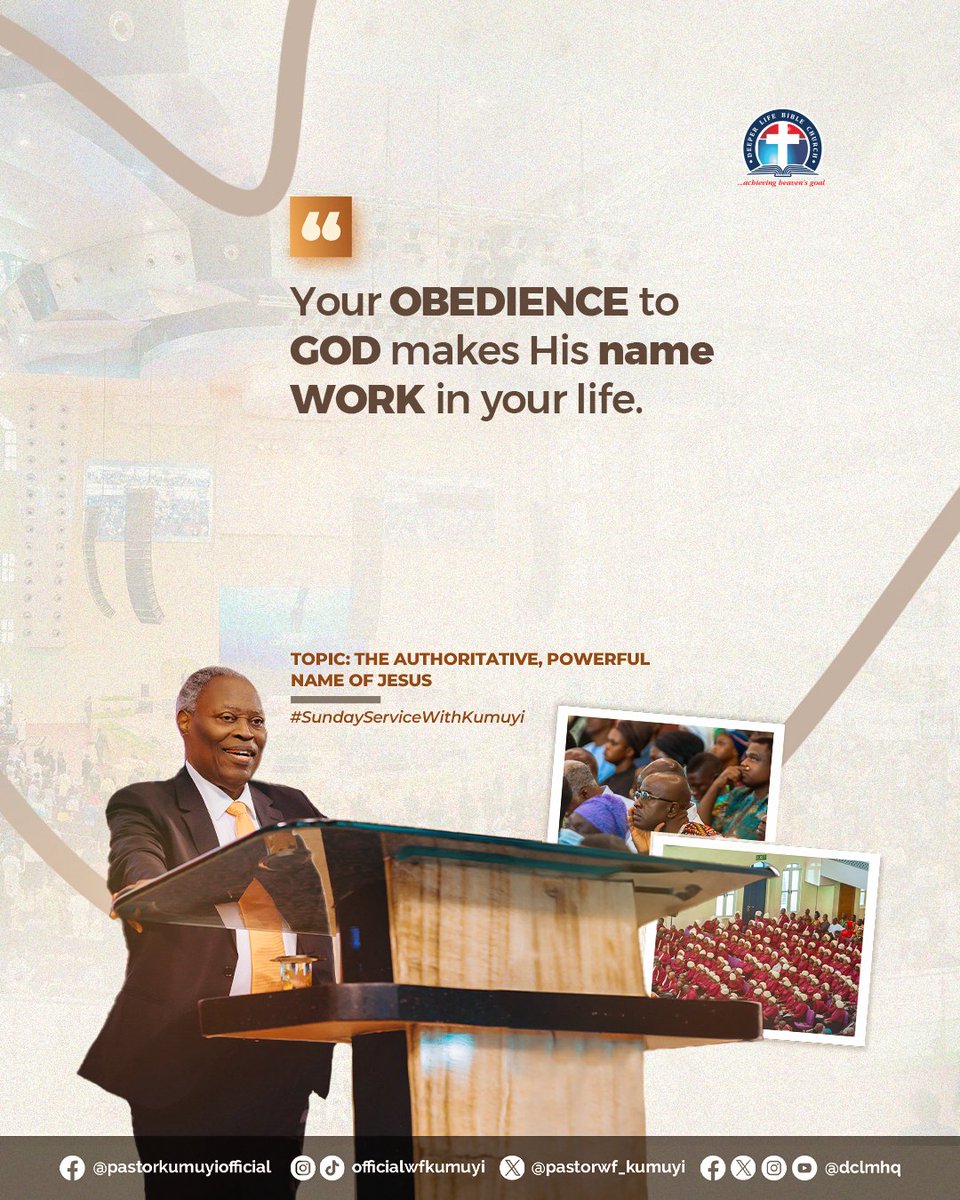 dclmhq's tweet photo. Your obedience to God makes His name work in your life.

#SundayServiceWithKumuyi https://t.co/QpYm4jKjyq