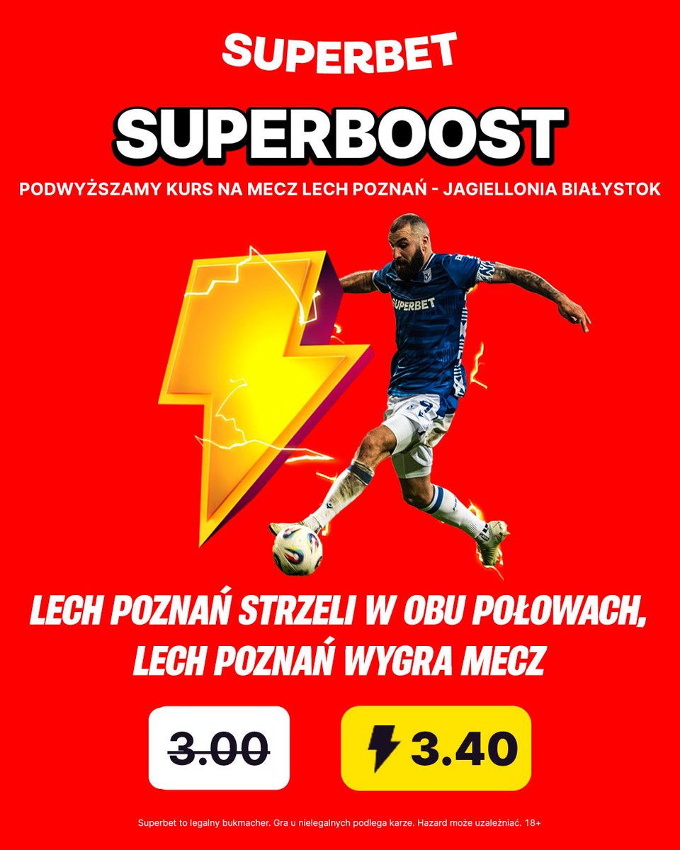 LechPoznan's tweet photo. Nasz sponsor @SuperbetPL PODWYŻSZA ⚡️ kurs na dzisiejszy hit kolejki! 💪 

Sprawdźcie ofertę 👉🏻 https://t.co/iUhJRxEjxv https://t.co/LoJTlHHc4s