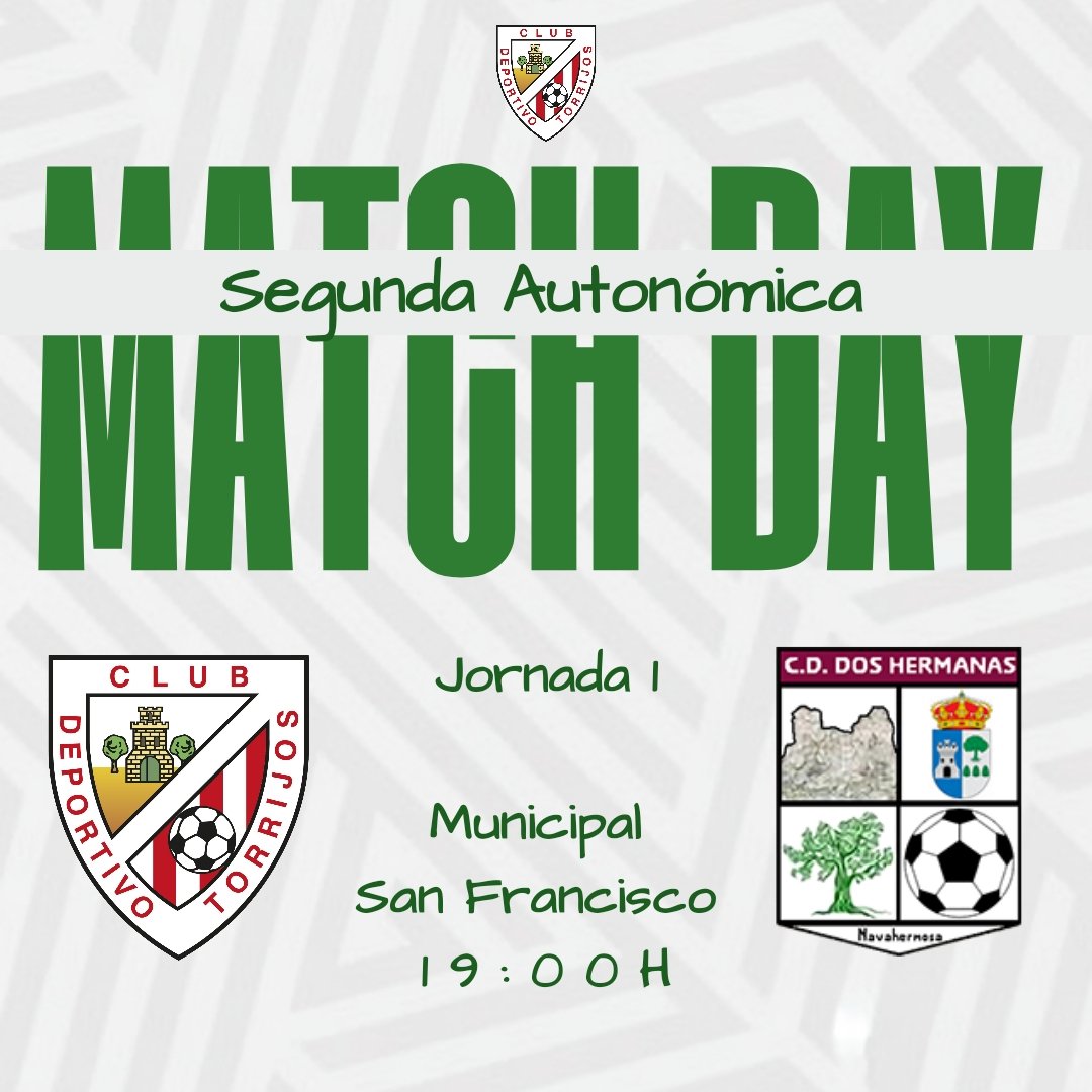 CD Multimarcas Torrijos Oficial (@cdtorrijos_ofcl) on Twitter photo 🔥 HOY JUGAMOS 🔥
Hoy comienza nuestra aventura en la Segunda Autonómica y queremos vivirla con todos vosotros desde el primer minuto.
🟢Segunda Autonómica 🟢
📍 Jornada 1
🏟️ M. San Francisco
🕖 19:00 H
🆚 <a href="/cdnavahermosa/">CD NAVAHERMOSA</a>
🎟️ 5€ 🔥 HOY JUGAMOS 🔥
Hoy comienza nuestra aventura en la Segunda Autonómica y queremos vivirla con todos vosotros desde el primer minuto.
🟢Segunda Autonómica 🟢
📍 Jornada 1
🏟️ M. San Francisco
🕖 19:00 H
🆚 <a href="/cdnavahermosa/">CD NAVAHERMOSA</a>
🎟️ 5€