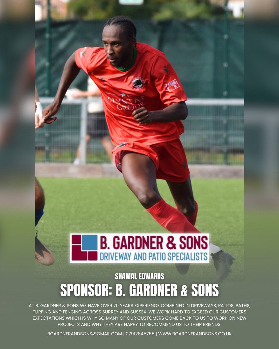 South Park Reigate FC (@south_parkfc) on Twitter photo ๐ซ | ๐ฃ๐๐๐ฌ๐๐ฅ ๐ฆ๐ฃ๐ข๐ก๐ฆ๐ข๐ฅ: ๐. ๐๐๐ฅ๐๐ก๐๐ฅ & ๐ฆ๐ข๐ก๐ฆ
Thank you to B. Gardner & Sons for sponsoring Shamal Edwards, for the 25/26 season.
โAt B. Gardner & Sons we have over 70 years experience combined in Driveways, Patios, Paths, Turfing and Fencing across Surrey ๐ซ | ๐ฃ๐๐๐ฌ๐๐ฅ ๐ฆ๐ฃ๐ข๐ก๐ฆ๐ข๐ฅ: ๐. ๐๐๐ฅ๐๐ก๐๐ฅ & ๐ฆ๐ข๐ก๐ฆ
Thank you to B. Gardner & Sons for sponsoring Shamal Edwards, for the 25/26 season.
โAt B. Gardner & Sons we have over 70 years experience combined in Driveways, Patios, Paths, Turfing and Fencing across Surrey