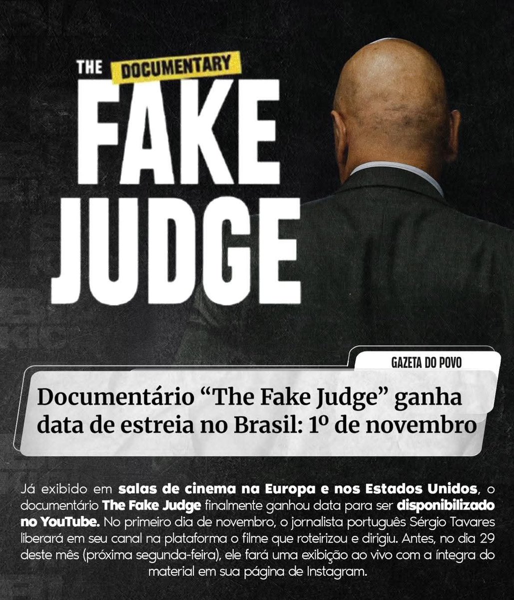 O documentário acusa o ministro Alexandre de Moraes de agir de forma autoritária, usando o poder judiciário para perseguir opositores políticos, censurar vozes discordantes, e manipular decisões com base em interesses ideológicos.

Amanhã, às 19h, o filme será transmitido no