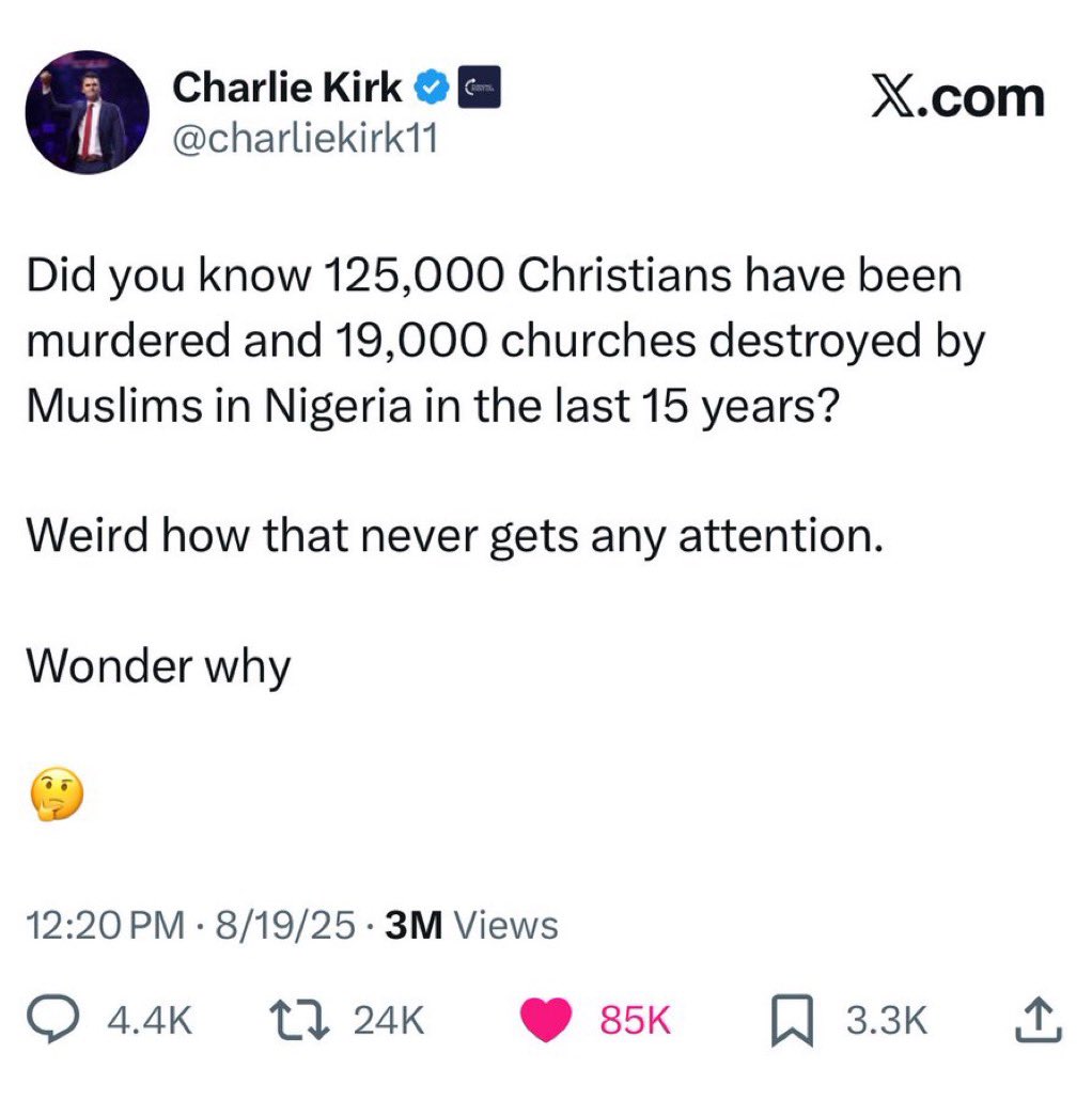 <a href="/VividProwess/">Vivid.🇮🇱</a> Thank you Charlie…now the world are now speaking out on what is happening in Nigeria 🇳🇬, God bless you for all you did on earth. 👏🏻😭👏🏻