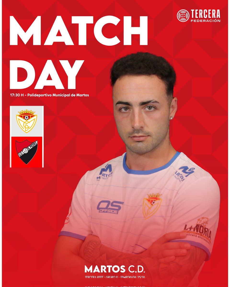 𝗠𝗮𝗿𝘁𝗼𝘀 𝗖.𝗗. 🆚 U.D. San Pedro
⏰ 17:30H
🏟️ Polideportivo Municipal de Martos 

¡Vamos!

#TerceraFederacion 
#MartosClubDeportivo
