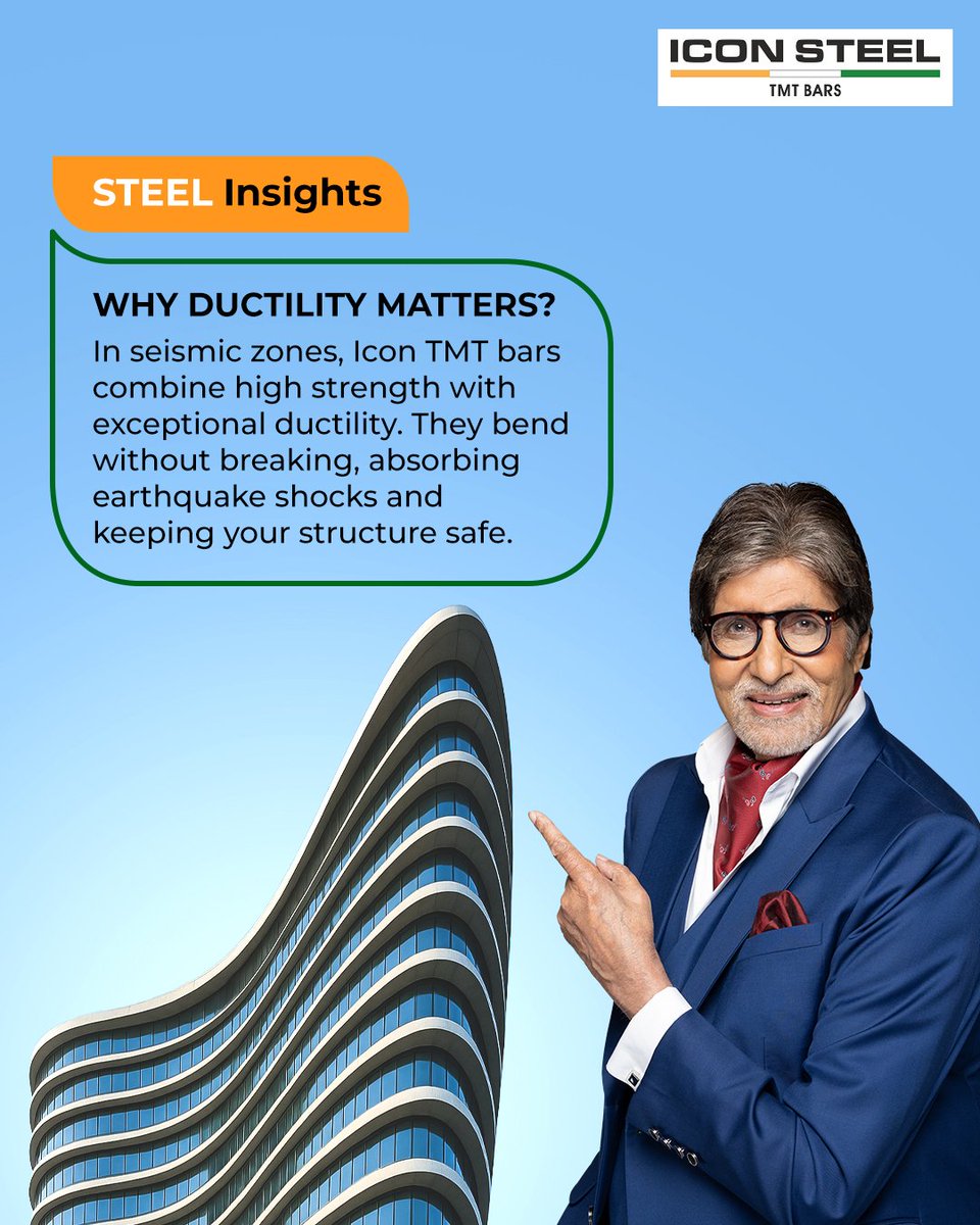 iconsteelindia's tweet image. In earthquake-prone zones, safety starts with strength that can flex. ICON TMT bars combine high strength with exceptional ductility, bending without breaking to keep your structures standing tall.

#IconSteel #TMTBars #Ductility #Strength