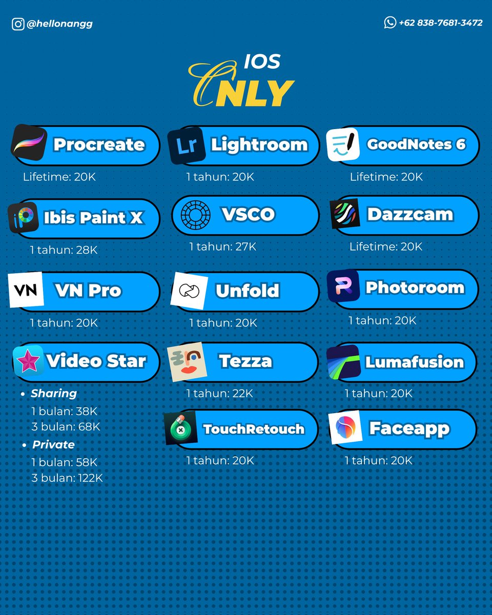 howtobedandang's tweet image. guys, aku sedia apps prem📱 buat kalian. banyak pilihan apps dan paketnya. trusted dan ada garansinya🥰 langsung aja chat di sini ya👇
wa.me/6283876813472

boleh banget tanya2 duls, aku ga gigit kok guys😉 #zonauang #zonajajan #apps #aplikasipremium #appsprem