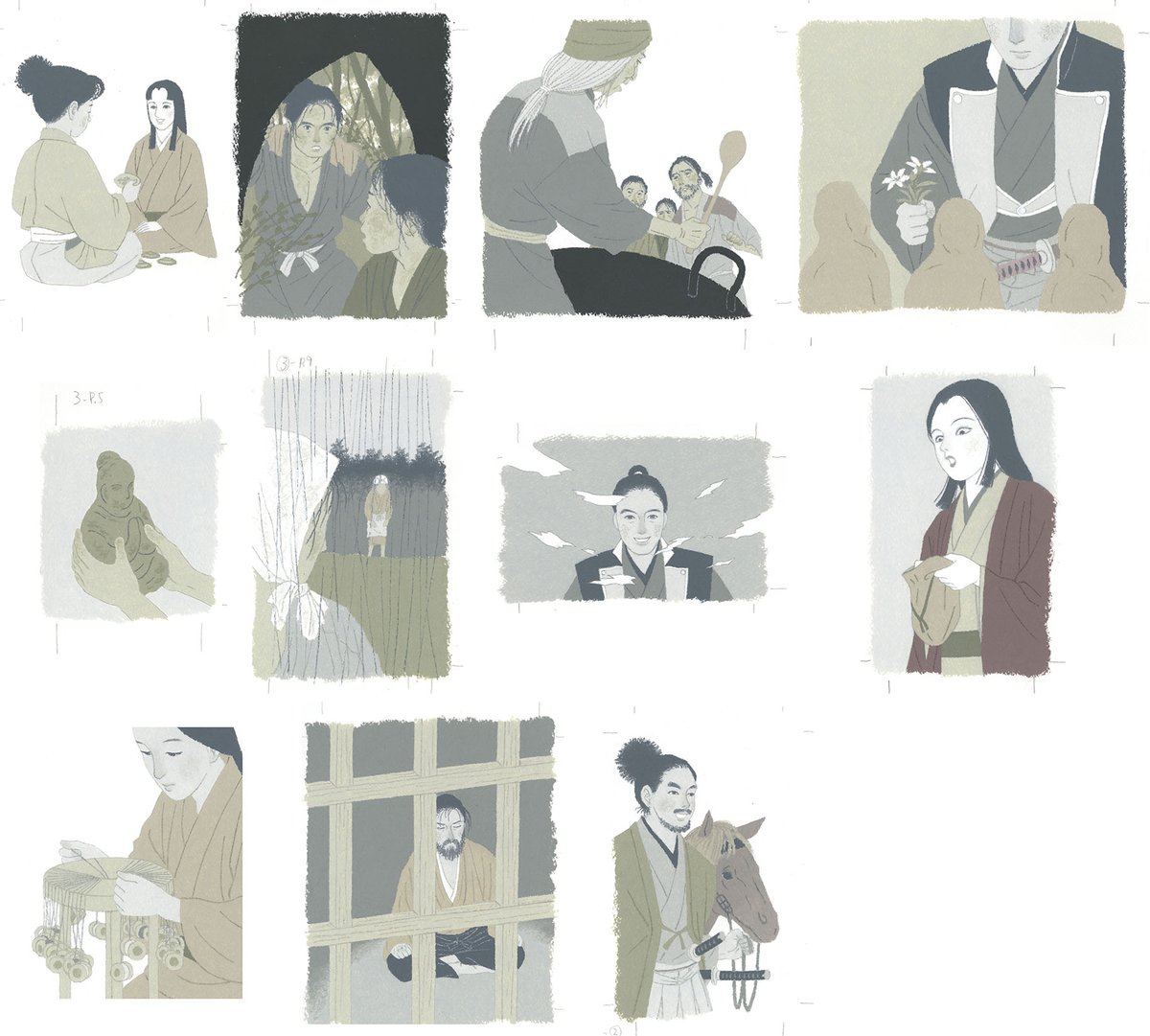 日本武道館が発行している月刊誌「武道」で今年1月から連載されている玉岡かおるさん作「芥の中で黄金に光れ〜播磨戦国商社伝〜」の挿絵を担当しています。1〜6月号の挿絵をアップします。モノクロでの掲載ですが、原画はグレー系〜茶系で着色しています。