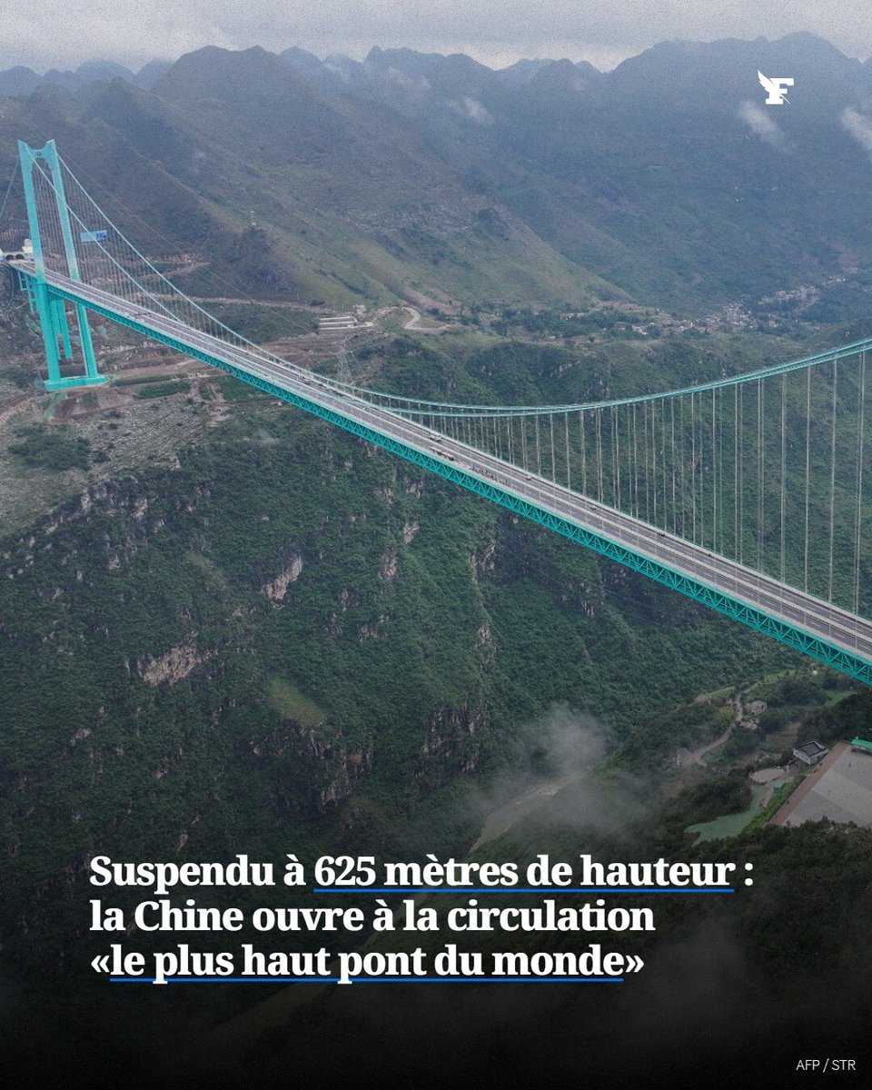 Ce dimanche, la Chine a inauguré ce qu’elle présente comme «le plus haut pont du monde», une arche du Grand Canyon de Huajiang, infrastructure spectaculaire suspendue à 625 mètres de hauteur. →l.lefigaro.fr/x45