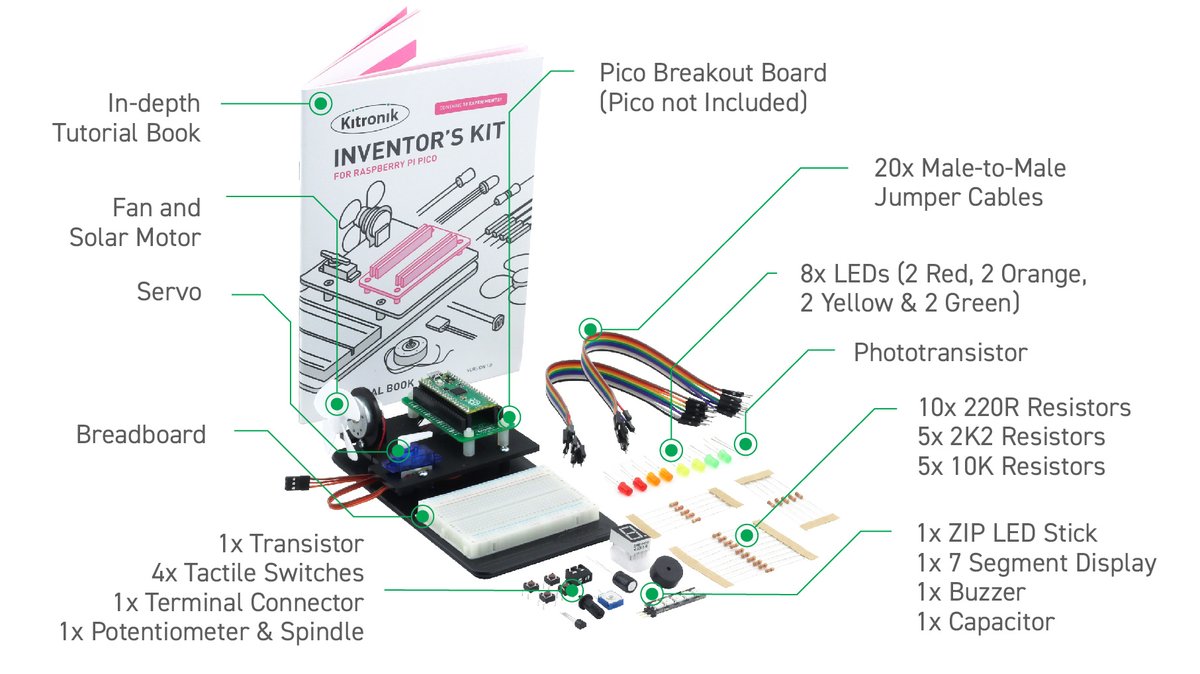 Kitronik's tweet image. Kitronik Inventor&apos;s Kit for the Raspberry Pi Pico

The Kitronik Inventor&apos;s Kit for Pico provides a fantastic way of learning how to construct and control electronic circuits with the Pico and MicroPython.

Order Now!

kitronik.co.uk/products/kitro…

#raspberrypipico #teachers