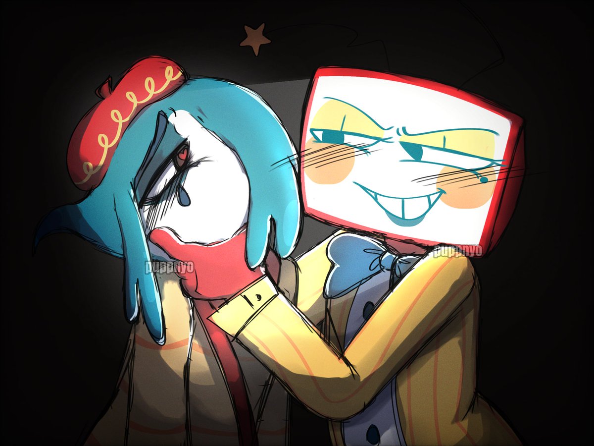 puppnyo's tweet image. When the lights are off... [ #dandysworld #fanart #blot #vee #inkmachine ]