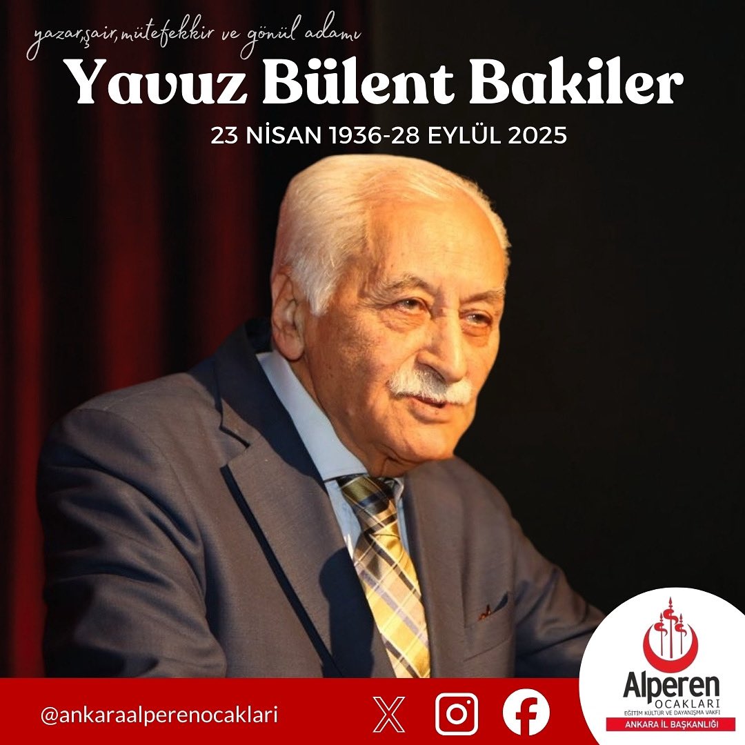 Elhamdülillah Türk'üm ve Müslüman'ım

-Yavuz Bülent Bakiler

Dar-ı Beka'ya irtihal eden yazar,şair ve gönül adamı Yavuz Bülent Bakiler'e Allah'tan rahmet diliyoruz ruhu şad mekanı cennet olsun.